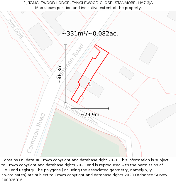 1, TANGLEWOOD LODGE, TANGLEWOOD CLOSE, STANMORE, HA7 3JA: Plot and title map