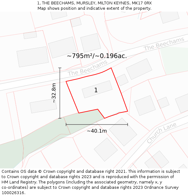 1, THE BEECHAMS, MURSLEY, MILTON KEYNES, MK17 0RX: Plot and title map