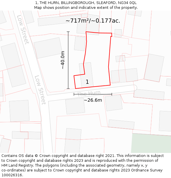 1, THE HURN, BILLINGBOROUGH, SLEAFORD, NG34 0QL: Plot and title map