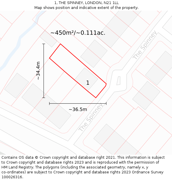 1, THE SPINNEY, LONDON, N21 1LL: Plot and title map