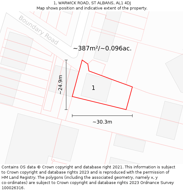 1, WARWICK ROAD, ST ALBANS, AL1 4DJ: Plot and title map