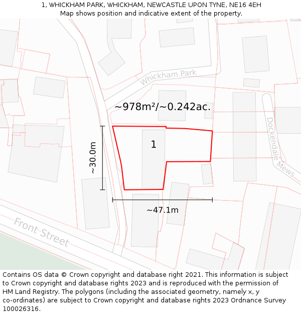 1, WHICKHAM PARK, WHICKHAM, NEWCASTLE UPON TYNE, NE16 4EH: Plot and title map