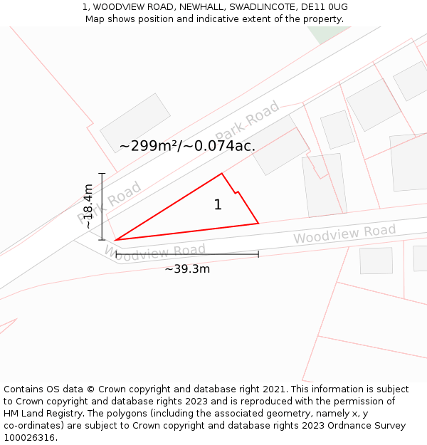 1, WOODVIEW ROAD, NEWHALL, SWADLINCOTE, DE11 0UG: Plot and title map