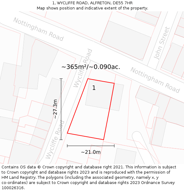 1, WYCLIFFE ROAD, ALFRETON, DE55 7HR: Plot and title map