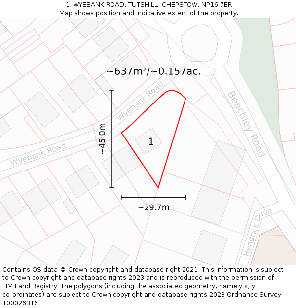 1, WYEBANK ROAD, TUTSHILL, CHEPSTOW, NP16 7ER: Plot and title map