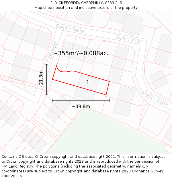 1, Y CILFFORDD, CAERPHILLY, CF83 2LS: Plot and title map