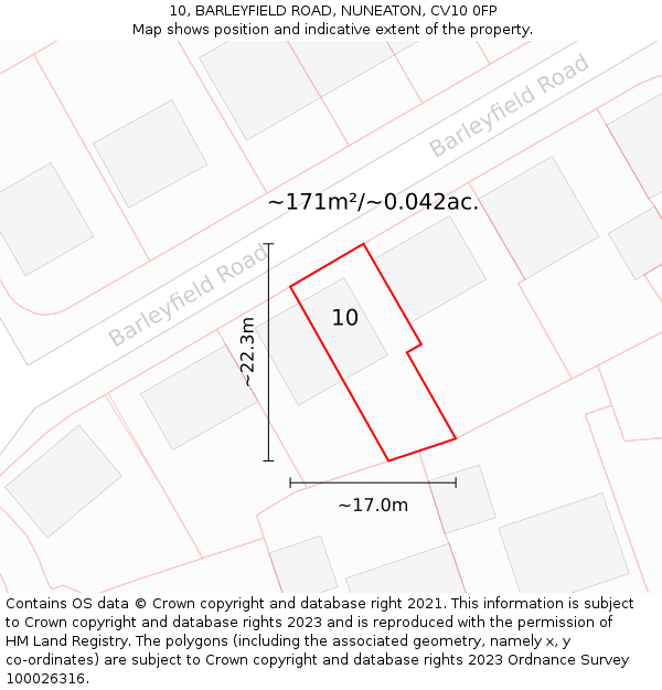 10, BARLEYFIELD ROAD, NUNEATON, CV10 0FP: Plot and title map