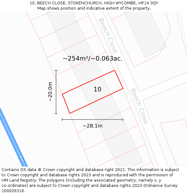 10, BEECH CLOSE, STOKENCHURCH, HIGH WYCOMBE, HP14 3QY: Plot and title map