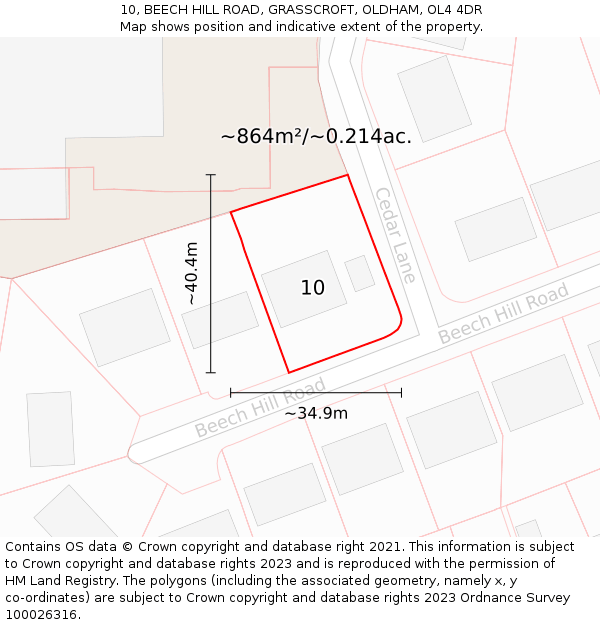 10, BEECH HILL ROAD, GRASSCROFT, OLDHAM, OL4 4DR: Plot and title map