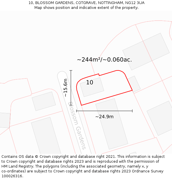 10, BLOSSOM GARDENS, COTGRAVE, NOTTINGHAM, NG12 3UA: Plot and title map