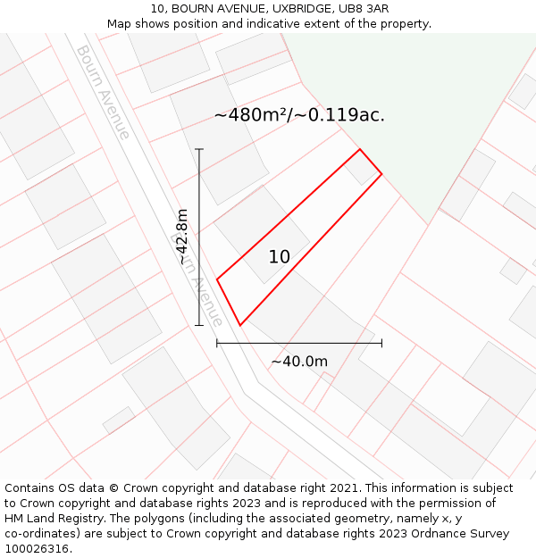 10, BOURN AVENUE, UXBRIDGE, UB8 3AR: Plot and title map