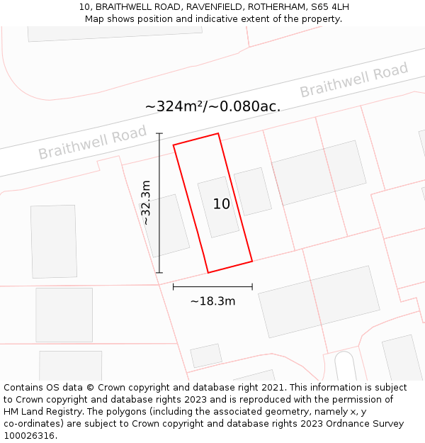 10, BRAITHWELL ROAD, RAVENFIELD, ROTHERHAM, S65 4LH: Plot and title map