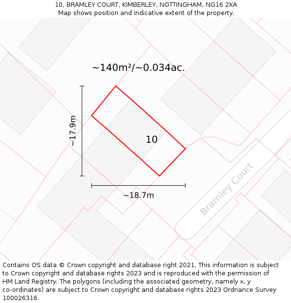 10, BRAMLEY COURT, KIMBERLEY, NOTTINGHAM, NG16 2XA: Plot and title map