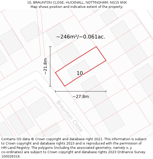 10, BRAUNTON CLOSE, HUCKNALL, NOTTINGHAM, NG15 6NX: Plot and title map