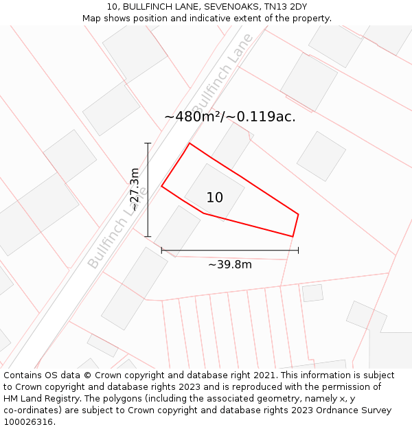 10, BULLFINCH LANE, SEVENOAKS, TN13 2DY: Plot and title map