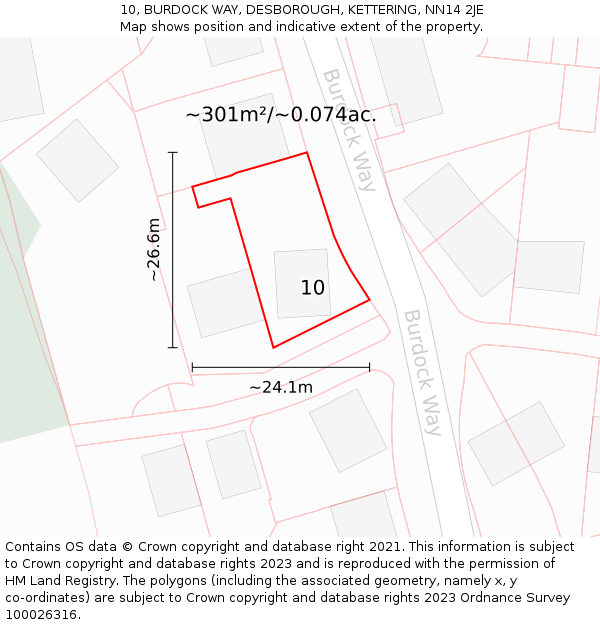 10, BURDOCK WAY, DESBOROUGH, KETTERING, NN14 2JE: Plot and title map