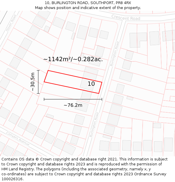 10, BURLINGTON ROAD, SOUTHPORT, PR8 4RX: Plot and title map