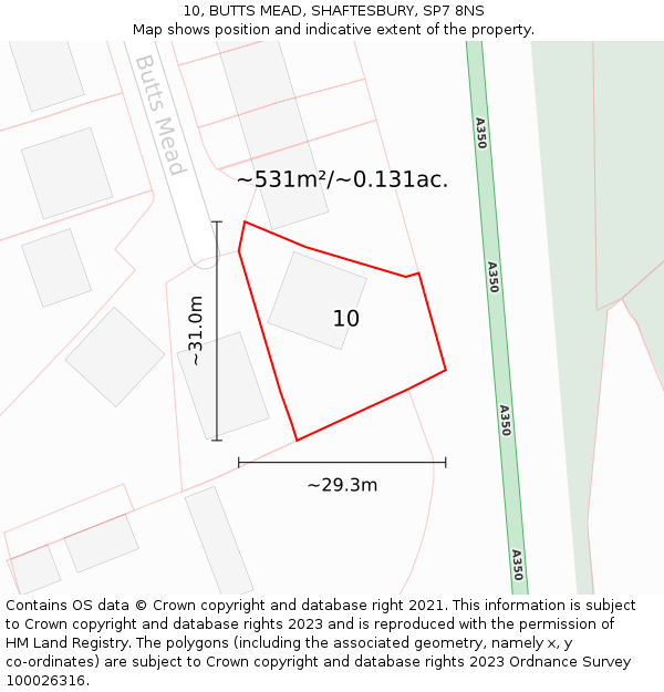 10, BUTTS MEAD, SHAFTESBURY, SP7 8NS: Plot and title map