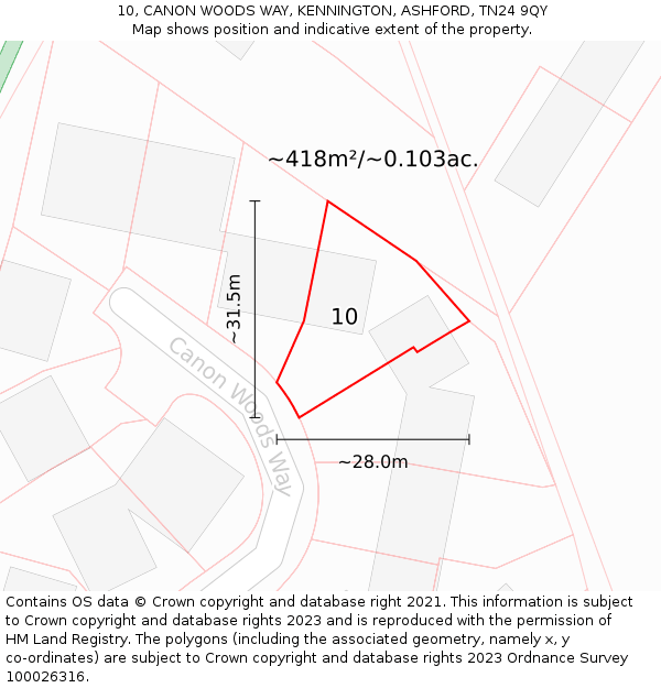 10, CANON WOODS WAY, KENNINGTON, ASHFORD, TN24 9QY: Plot and title map
