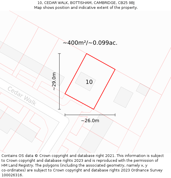 10, CEDAR WALK, BOTTISHAM, CAMBRIDGE, CB25 9BJ: Plot and title map