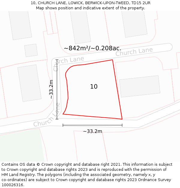 10, CHURCH LANE, LOWICK, BERWICK-UPON-TWEED, TD15 2UR: Plot and title map