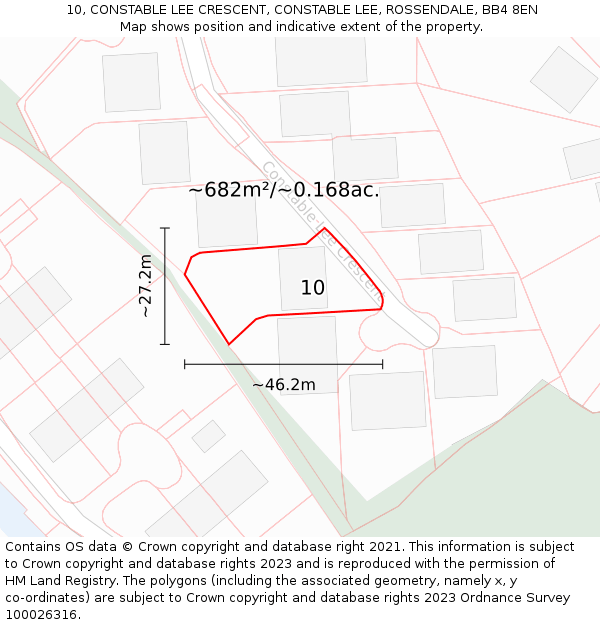 10, CONSTABLE LEE CRESCENT, CONSTABLE LEE, ROSSENDALE, BB4 8EN: Plot and title map