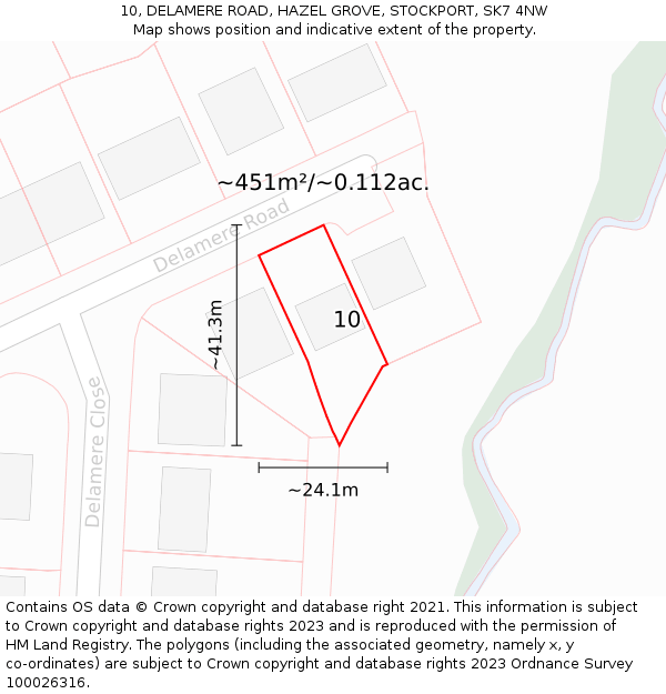 10, DELAMERE ROAD, HAZEL GROVE, STOCKPORT, SK7 4NW: Plot and title map