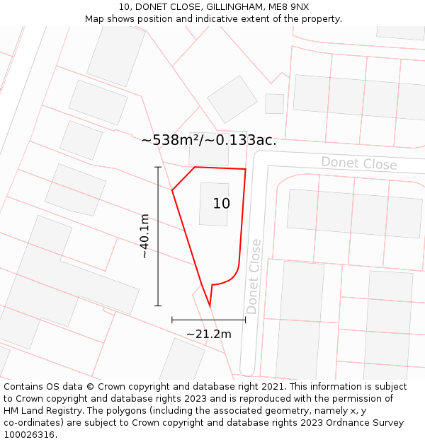 10, DONET CLOSE, GILLINGHAM, ME8 9NX: Plot and title map