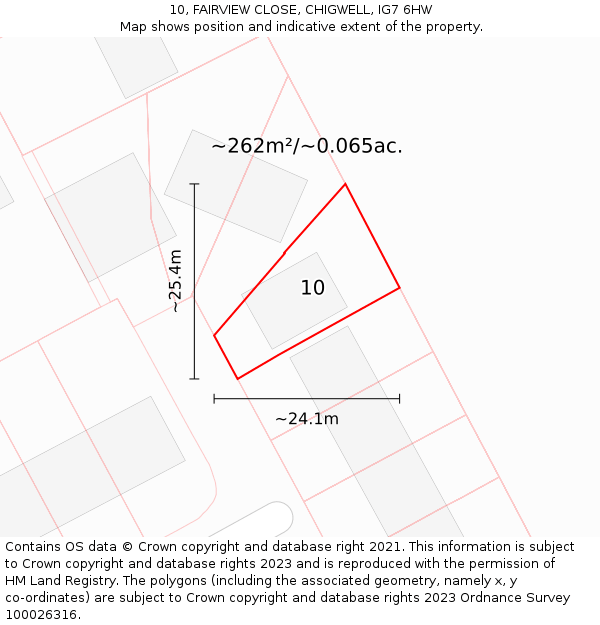 10, FAIRVIEW CLOSE, CHIGWELL, IG7 6HW: Plot and title map