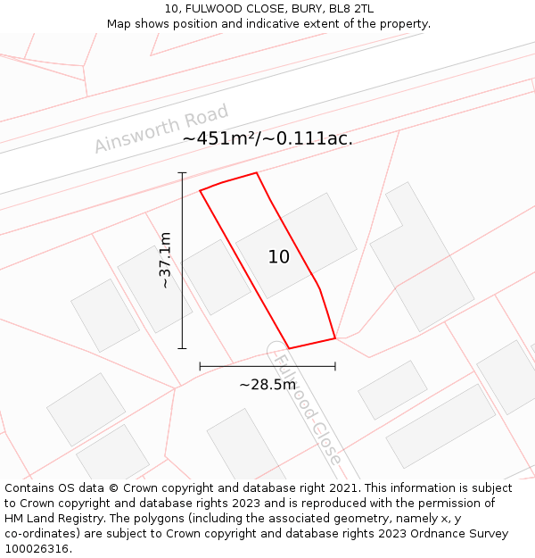 10, FULWOOD CLOSE, BURY, BL8 2TL: Plot and title map