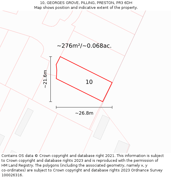 10, GEORGES GROVE, PILLING, PRESTON, PR3 6DH: Plot and title map