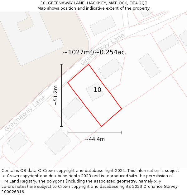 10, GREENAWAY LANE, HACKNEY, MATLOCK, DE4 2QB: Plot and title map