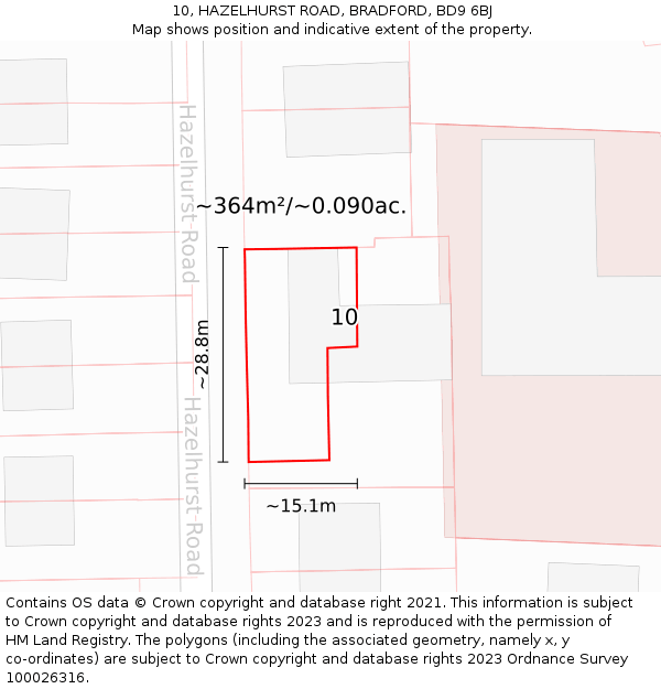 10, HAZELHURST ROAD, BRADFORD, BD9 6BJ: Plot and title map
