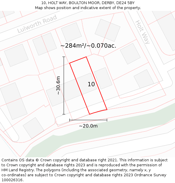 10, HOLT WAY, BOULTON MOOR, DERBY, DE24 5BY: Plot and title map