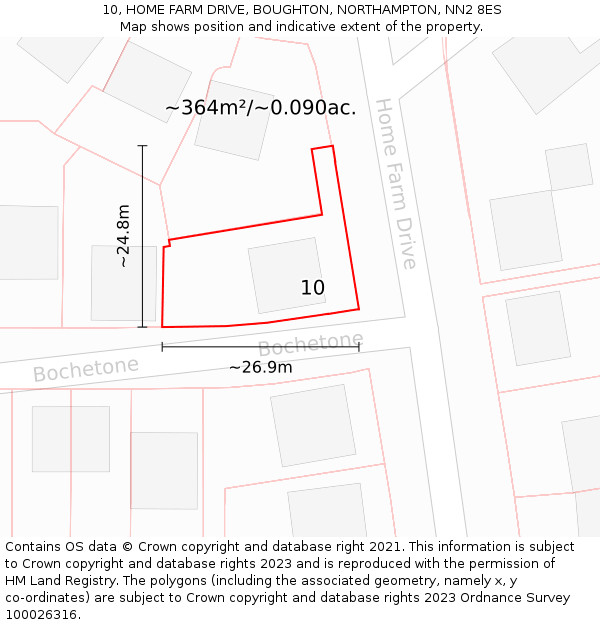 10, HOME FARM DRIVE, BOUGHTON, NORTHAMPTON, NN2 8ES: Plot and title map