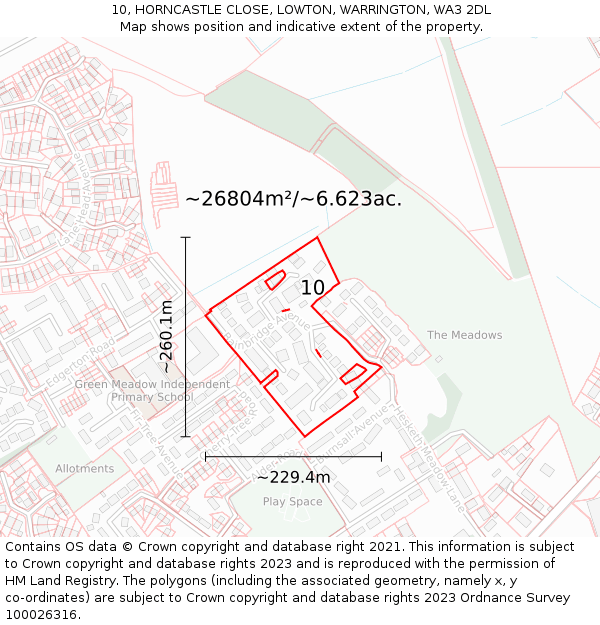 10, HORNCASTLE CLOSE, LOWTON, WARRINGTON, WA3 2DL: Plot and title map