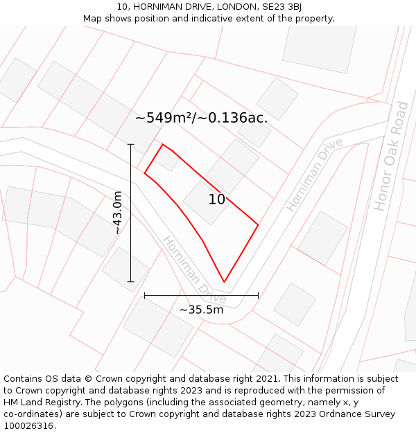 10, HORNIMAN DRIVE, LONDON, SE23 3BJ: Plot and title map