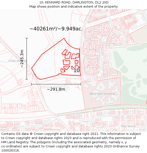 10, KENNARD ROAD, DARLINGTON, DL2 2XD: Plot and title map