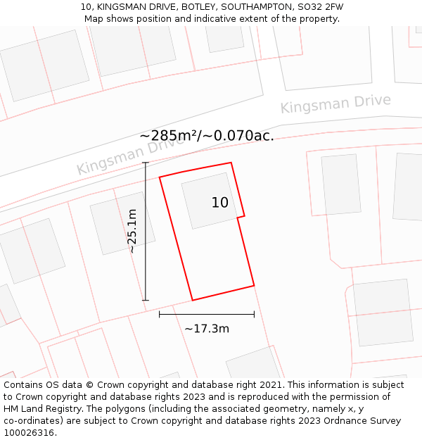 10, KINGSMAN DRIVE, BOTLEY, SOUTHAMPTON, SO32 2FW: Plot and title map