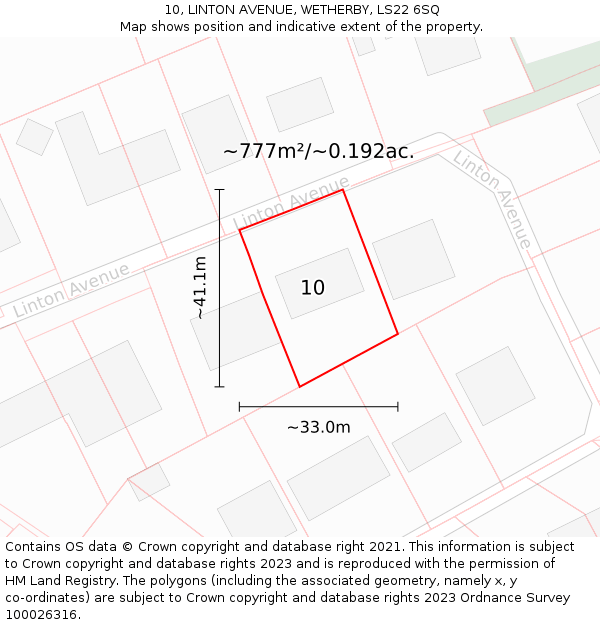 10, LINTON AVENUE, WETHERBY, LS22 6SQ: Plot and title map