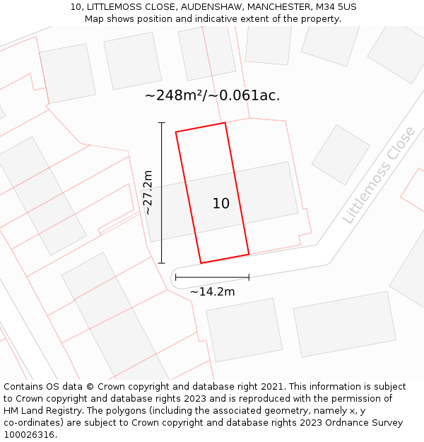 10, LITTLEMOSS CLOSE, AUDENSHAW, MANCHESTER, M34 5US: Plot and title map