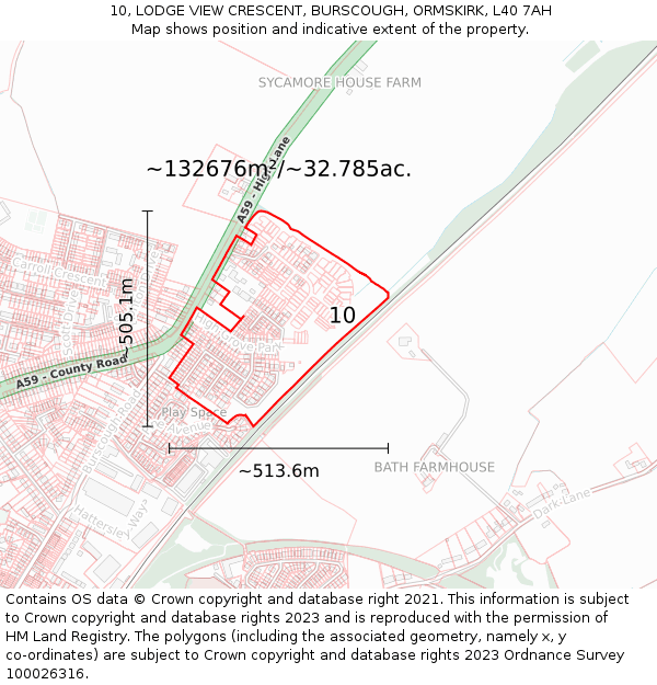 10, LODGE VIEW CRESCENT, BURSCOUGH, ORMSKIRK, L40 7AH: Plot and title map