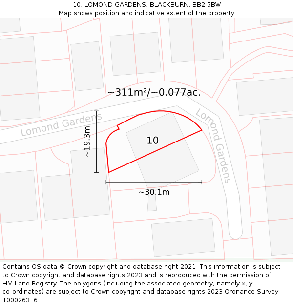 10, LOMOND GARDENS, BLACKBURN, BB2 5BW: Plot and title map