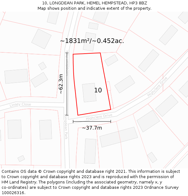 10, LONGDEAN PARK, HEMEL HEMPSTEAD, HP3 8BZ: Plot and title map