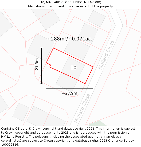 10, MALLARD CLOSE, LINCOLN, LN6 0RQ: Plot and title map