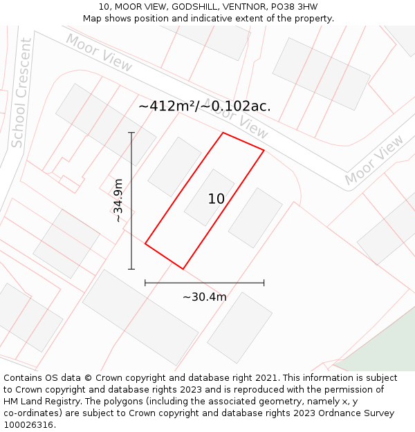 10, MOOR VIEW, GODSHILL, VENTNOR, PO38 3HW: Plot and title map