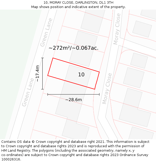 10, MORAY CLOSE, DARLINGTON, DL1 3TH: Plot and title map