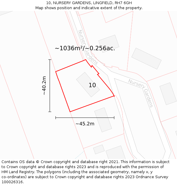 10, NURSERY GARDENS, LINGFIELD, RH7 6GH: Plot and title map