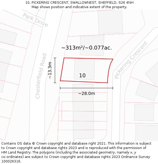 10, PICKERING CRESCENT, SWALLOWNEST, SHEFFIELD, S26 4NH: Plot and title map