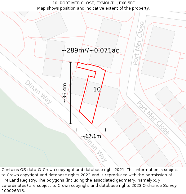 10, PORT MER CLOSE, EXMOUTH, EX8 5RF: Plot and title map